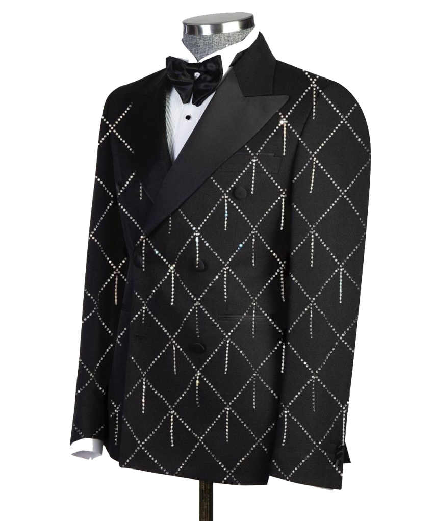 Luxury Crystals Men Wedding Tuxedos Double Breasted Peaked Lapel Pant Sets Classic Fit Business Party 2 Pieces Customized