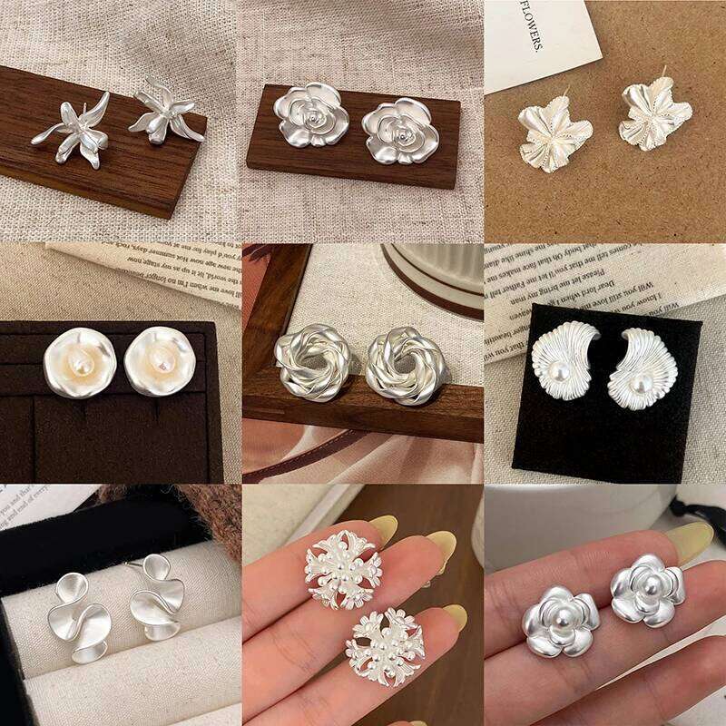 Tibetan Silver Imitation Pearl Twisted Flower Stud Earrings for Women Cute Plant Fashion Jewelry Minimalist Accessories