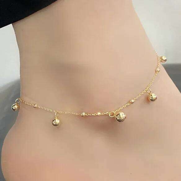 Real 925 Sterling Silver 18K Gold Ball Bead Charm Anklets for Women Minimalist Geometric Fine Jewelry Vintage Accessories