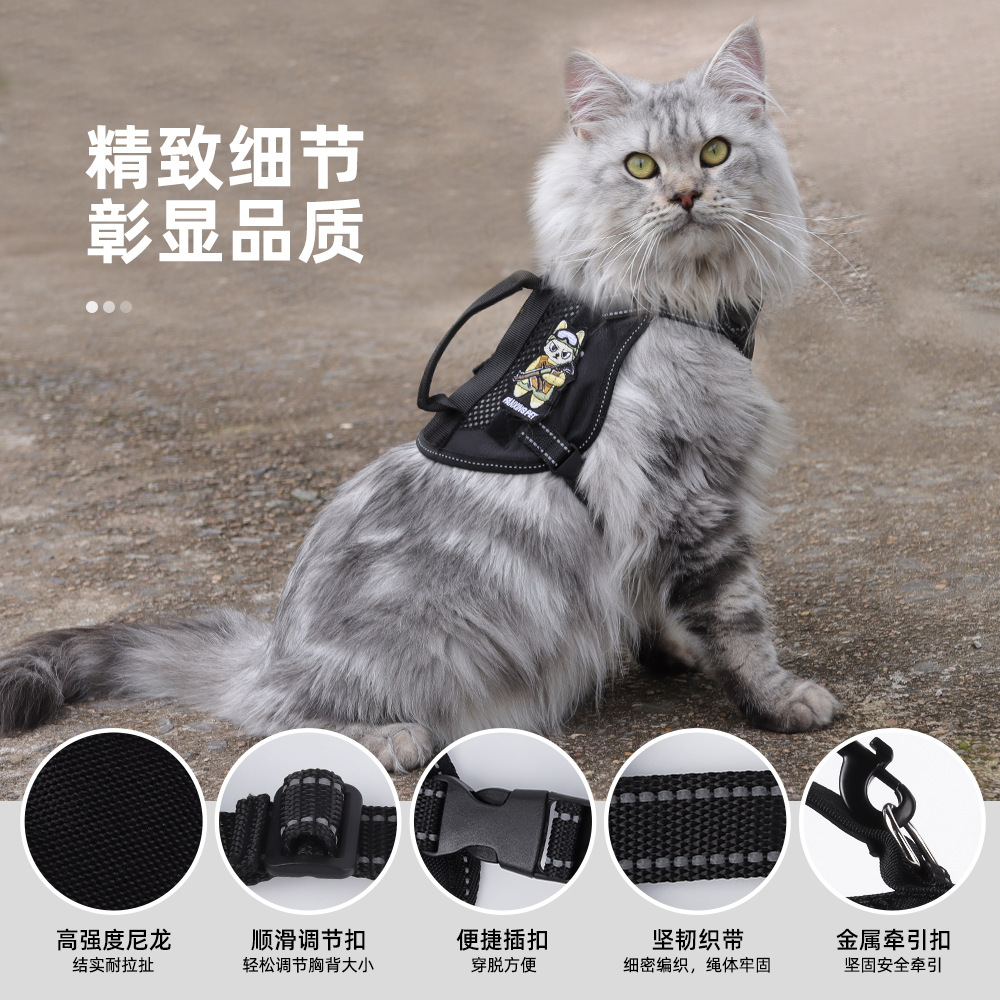 Cat Traction Rope Vest Style Cat Tactical Chest and Back Handle Reflective Breathable Walking Cat Rope