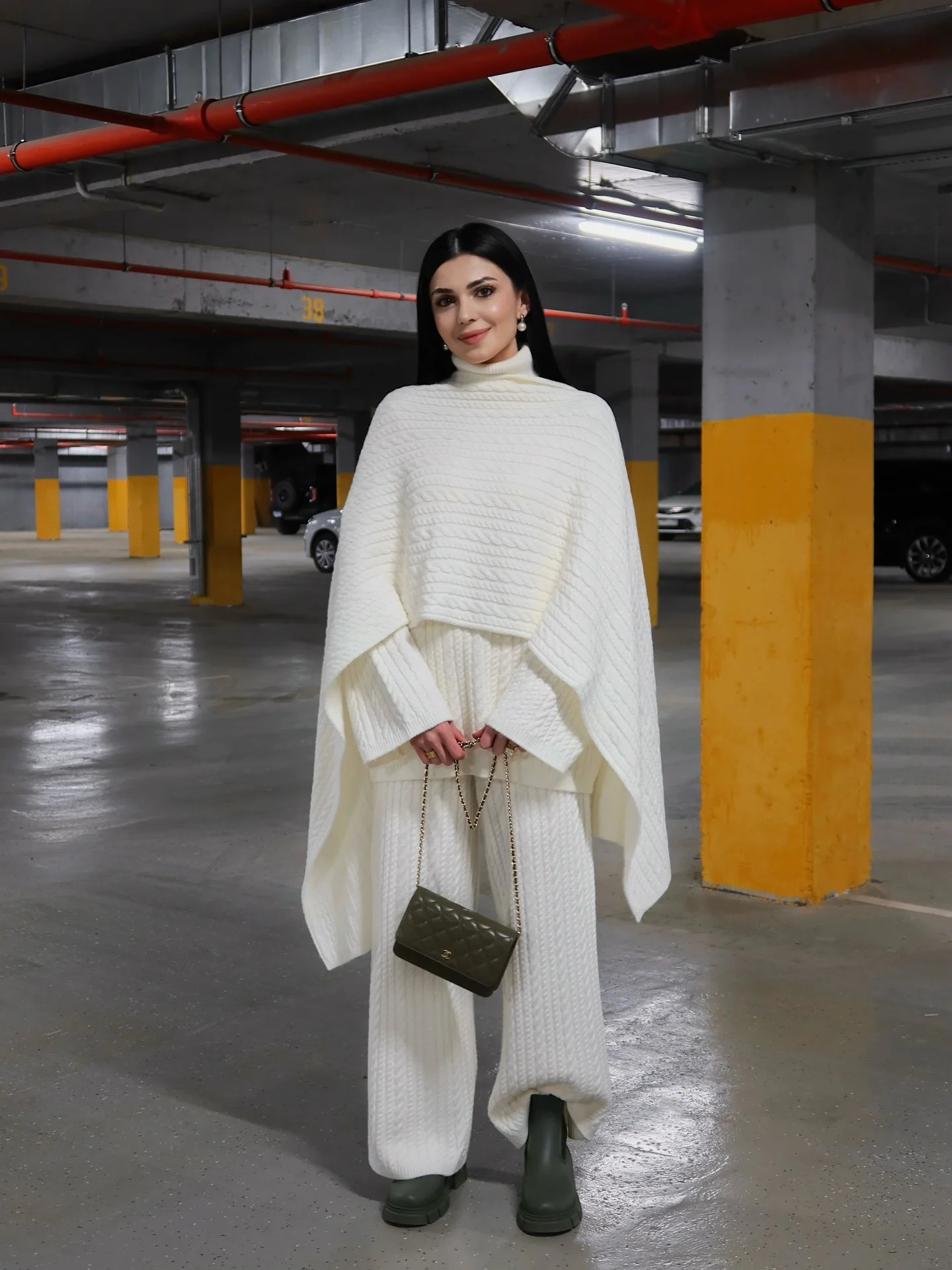 Solid Knitted Sweater Pants 2 Piece Suit 2026 Women Elegant High Collar Pullover Loose Trousers Set Autumn Winter Female Outfits 251225