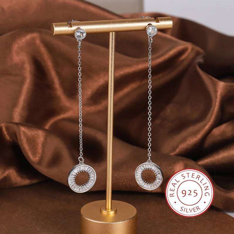 Korean Fashion Women's Pendant Long Tassels Elegant Zircon 925 Silver Plated Jewelry Earrings
