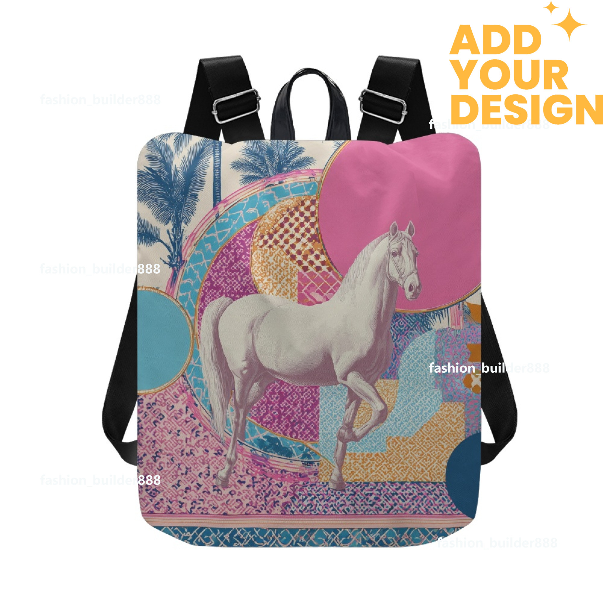 Custom H Designer Fashion Anti Theft Backpack Luxury Horse Pattern Unisex Full Print Backpack Laptop Bag Travel Bag H61