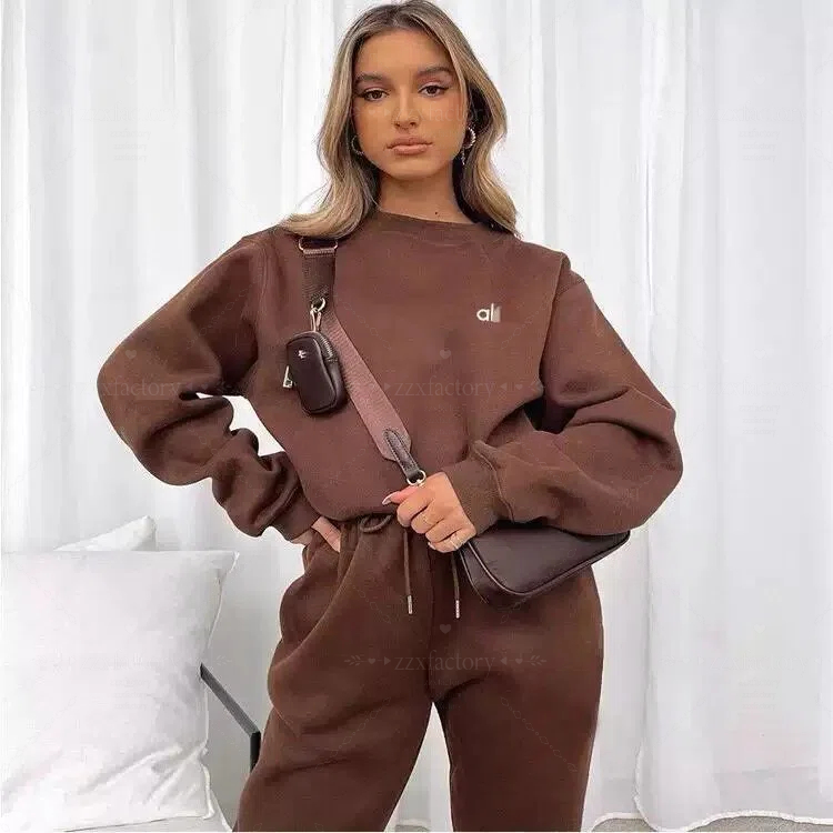 Yoga Set Sweatshirt Loose Long Sleeved Round Neck Top Gym Sweatwear Unisex Casual alosetness Sweat Tops Women clothes LongSleeved Round Neck yoga Gym sets Women's