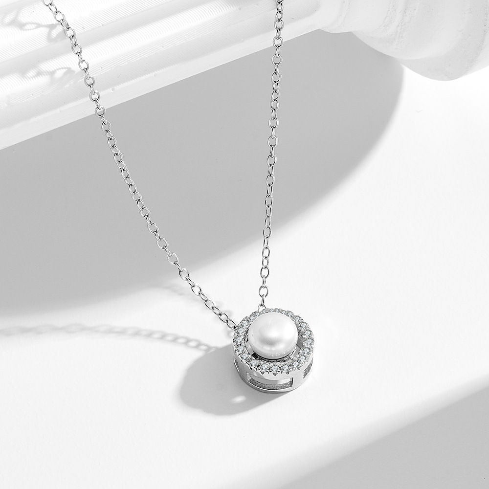 Light Luxury French Retro Elegant Natural Pearl Necklace S925 Sterling Silver Versatile Niche High-end Sense Diamond-encrusted Collarbone Chain