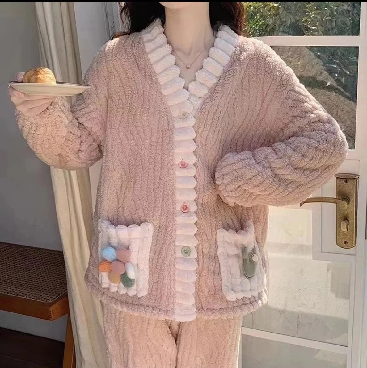 Thickened Warm Flannel Women Sleepwear Loungewear Cardigan Suit Winter Sweet Kawaii Soft Fairy Wind Ladies Pajamas Homewear 251231