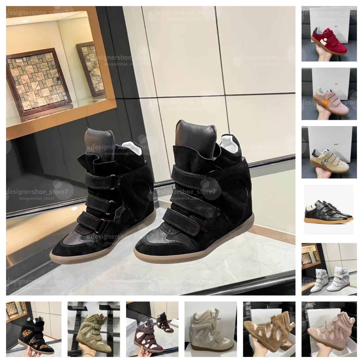 2026 Deisgner Brand isabell Hot Sale-Black Genuine Leather Winter Boots Bekett Leather-Trimmed Suede Wedge Sneakers Fashion Show New Paris Marantshoes size 35-45