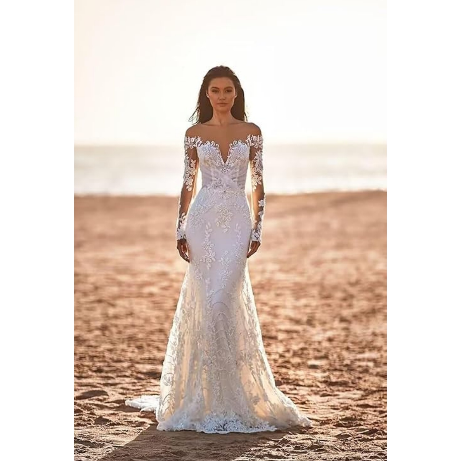 Vintage Long Sleeves Illusion Mermaid Slim Wedding Dress Backless Custom Bridal Gowns Formal Vestidos De Marriage Long Garden