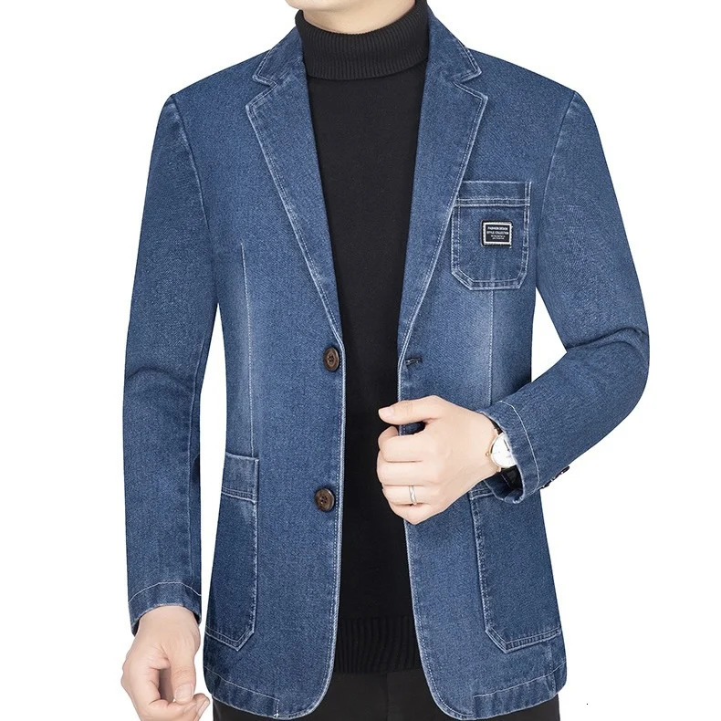 Men Denim Blazers Single Breasted Turn Down Collar Full Sleeve Jacket Suits Coats Casual Regular Coat Button Blazer Jackets 251230