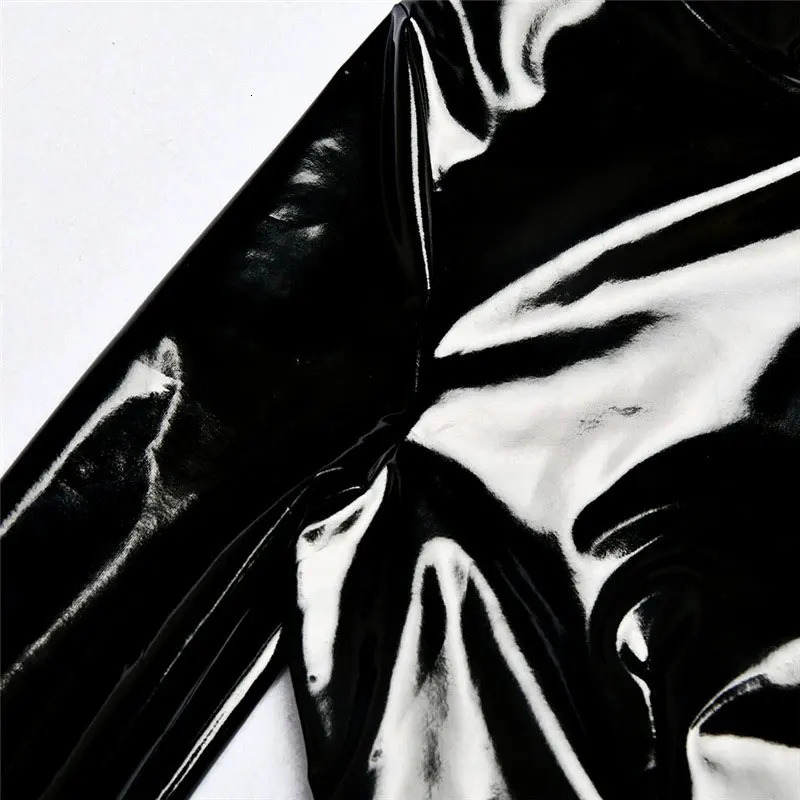 Sexy Women PVC Shiny High Cut Bodysuit Bandage Dance Wear Long Sleeve Latex Tight Matt Catsuit F75 251231
