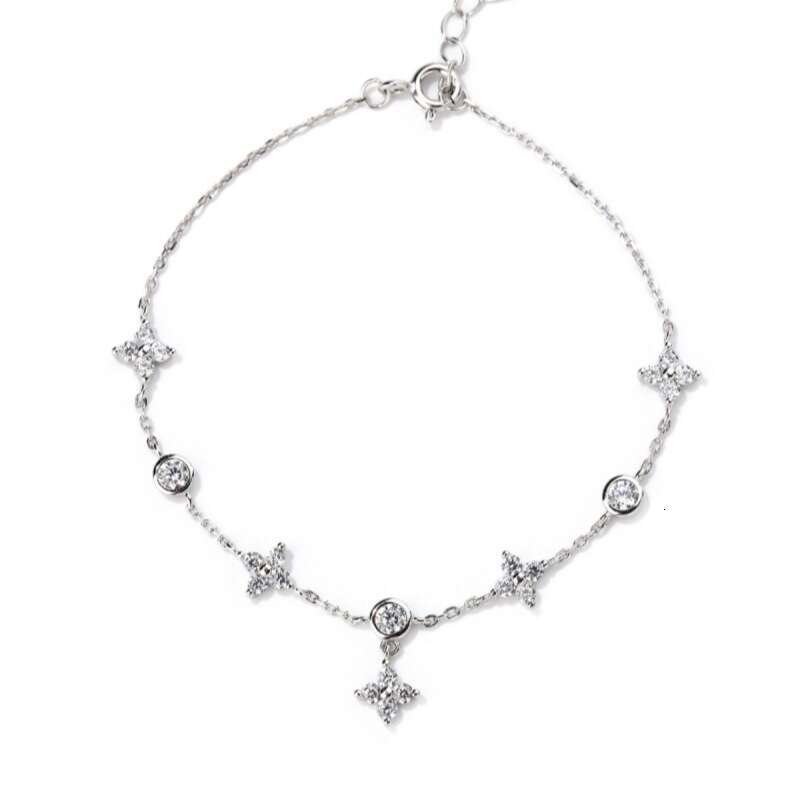 Wholesale S925 Silver Four-Leaf Clover Bracelet with Zircon Exquisite Sweet Luxury Jewelry for Gift Daily Wear