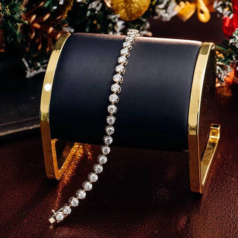 Fashion Iced Out 10k Yellow Gold 3mm DEF VS CVD HPHT Lab Grown Diamond Tennis Bracelet for Men Woman Bracelet