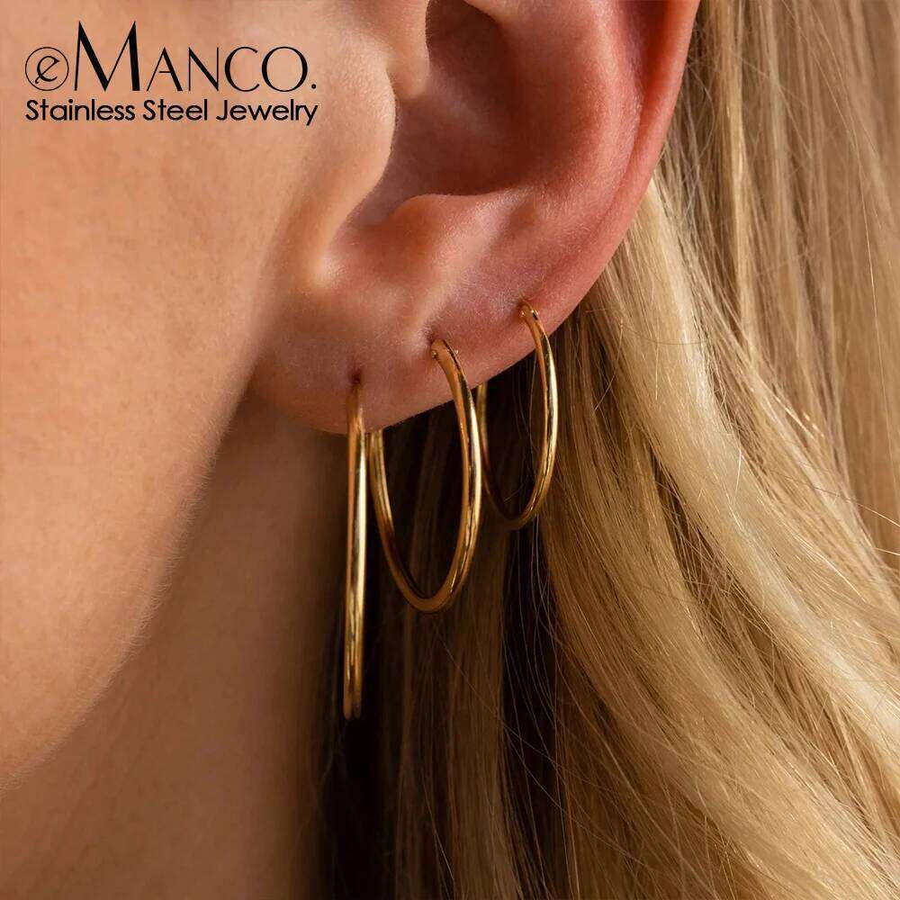 eManco Stainless 12/14/18MM Simple Classic Small Steel Earrings Jewelry Birthday Anniversary Gift