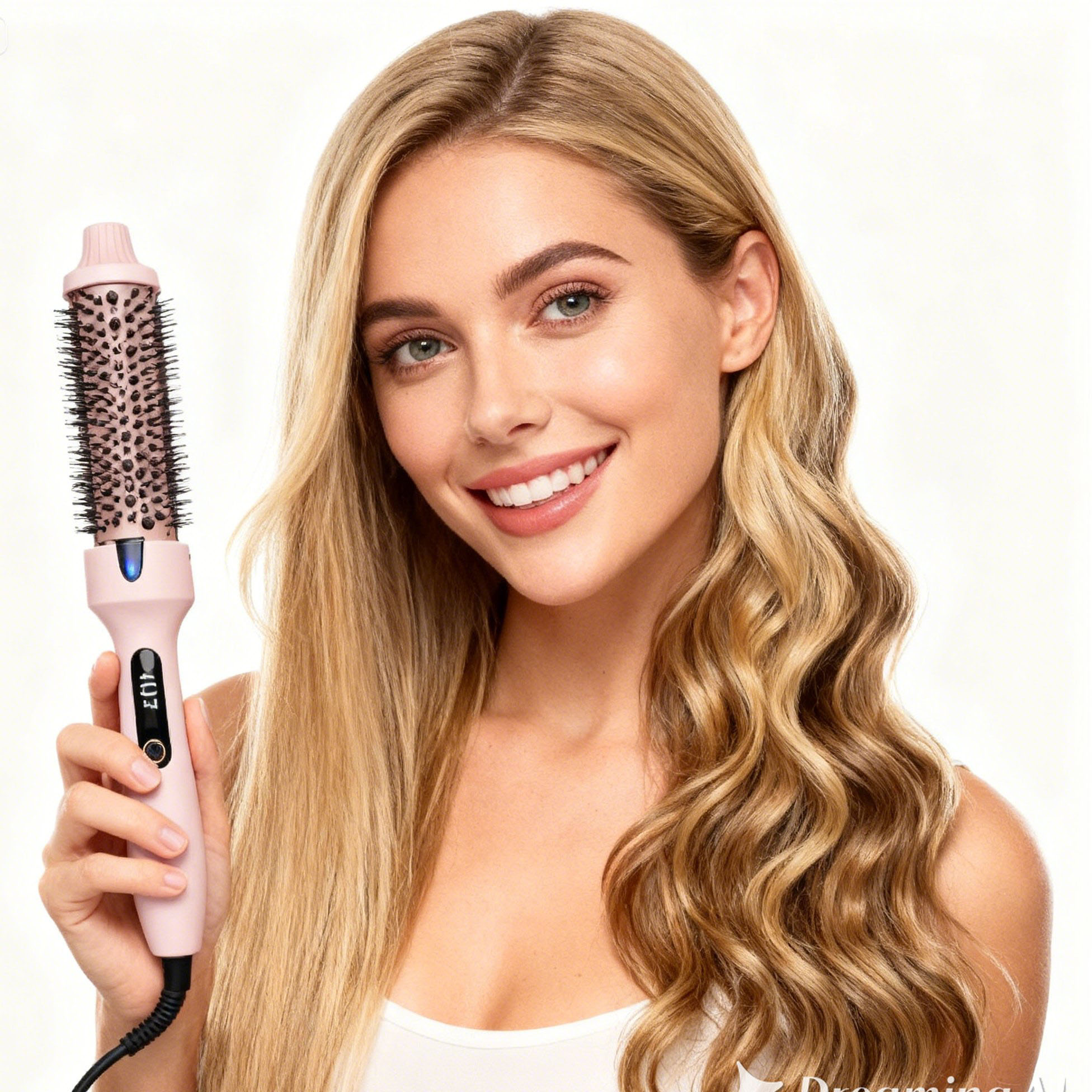 Hot Brush Volumizer for Fine Hair, Salon Blowout Effect at Home, 2-in-1 Curling and Straightening Tool