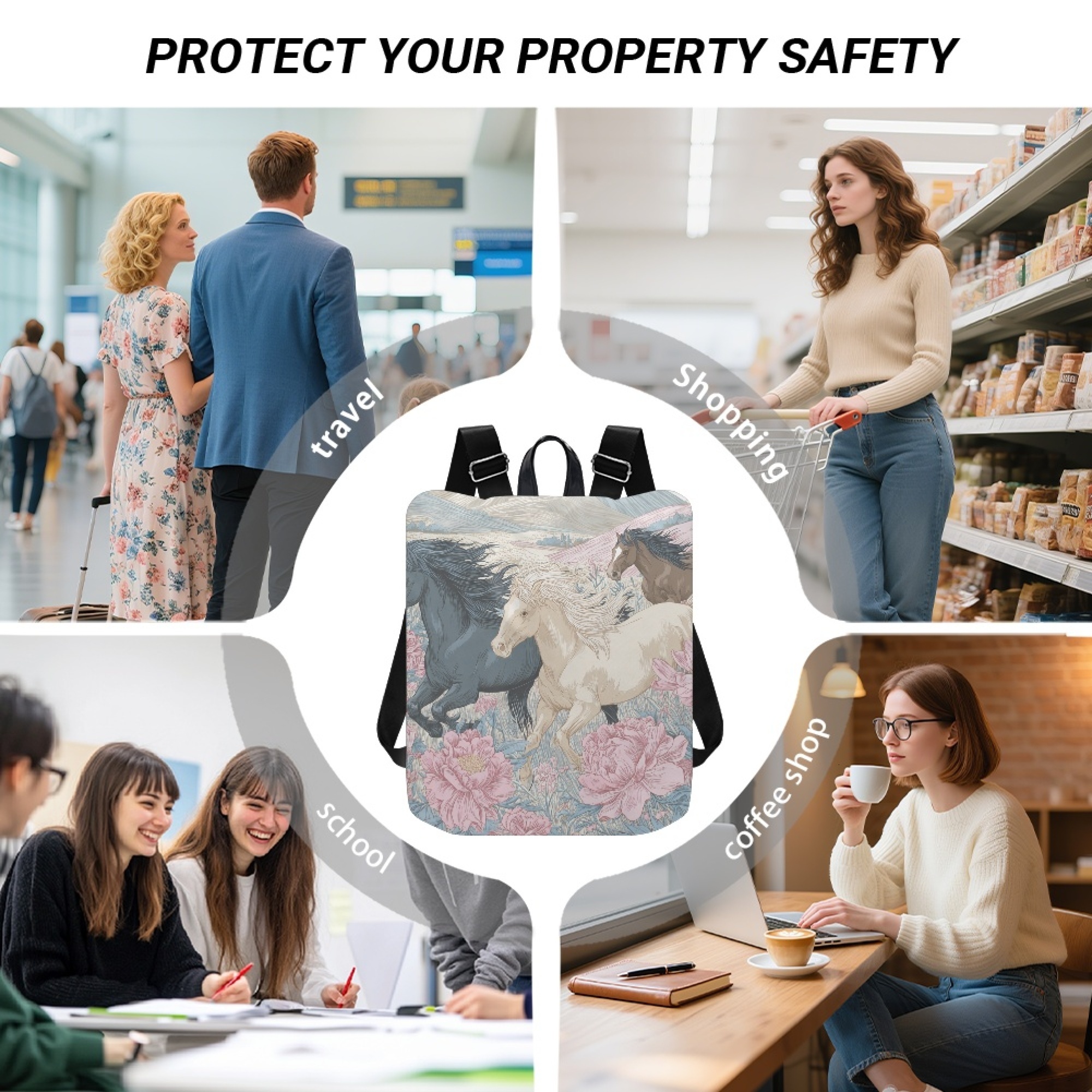 Custom H Designer Fashion Anti Theft Backpack Luxury Horse Pattern Unisex Full Print Backpack Laptop Bag Travel Bag H46