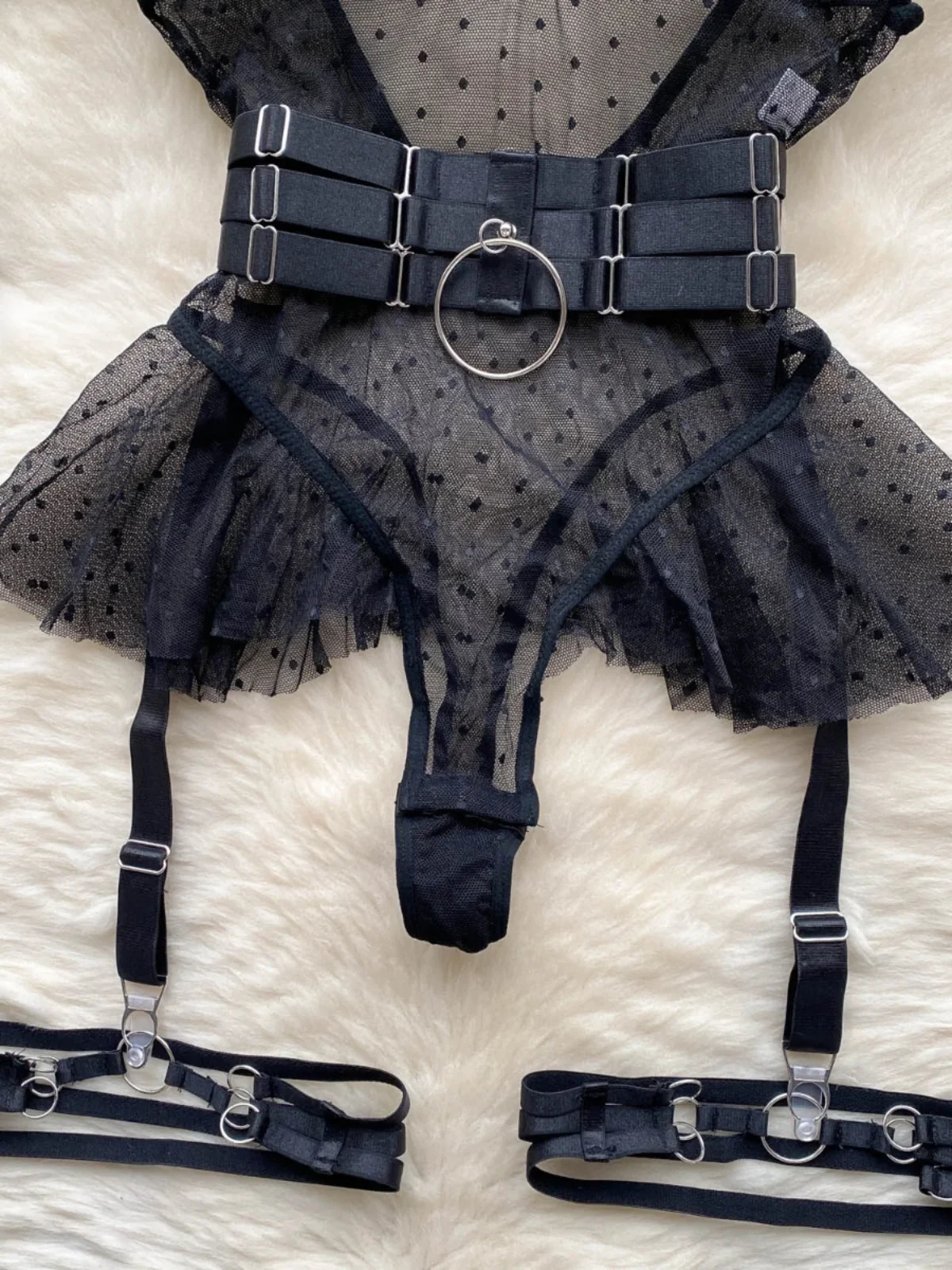 trendy Girl Sexy Mesh Bottom Strap Vneck onepiece Top bodysuit womens Slimming Waist Ruffle Hemp Vest Jumpsuit 251231