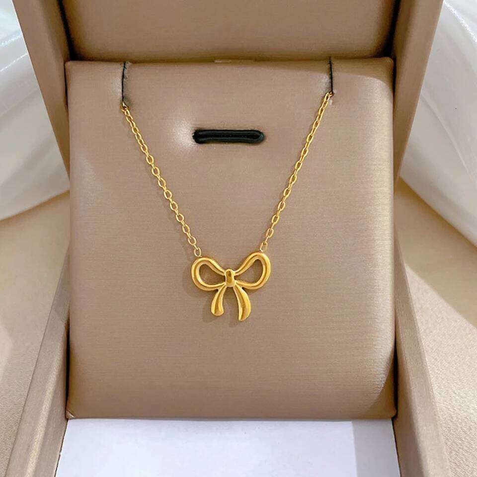 Yupsk Simple Korean Fashion Stainless Steel Bowknot Necklace for Women Delicate Bow Tie Charm Choker Necklaces Girls Gift 26L0104