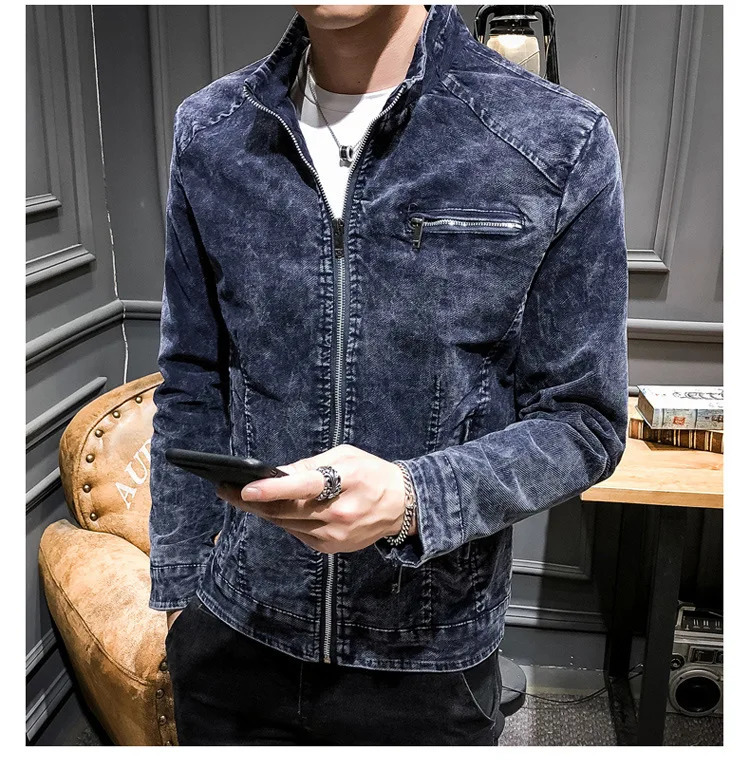 Autumn Vintage Fashion Mens Stand Collar Long Sleeve Casual Trendy Loose Simple Basic Denim Jackets Male Jean Coats Tops 251230