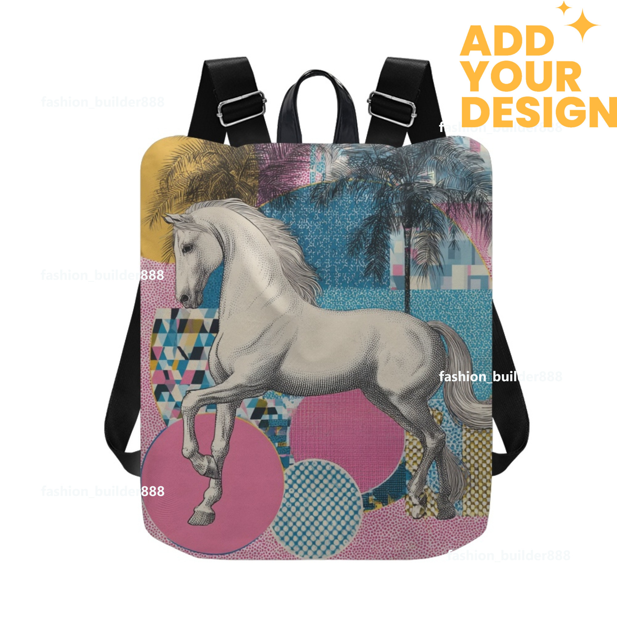 Custom H Designer Fashion Anti Theft Backpack Luxury Horse Pattern Unisex Full Print Backpack Laptop Bag Travel Bag H50
