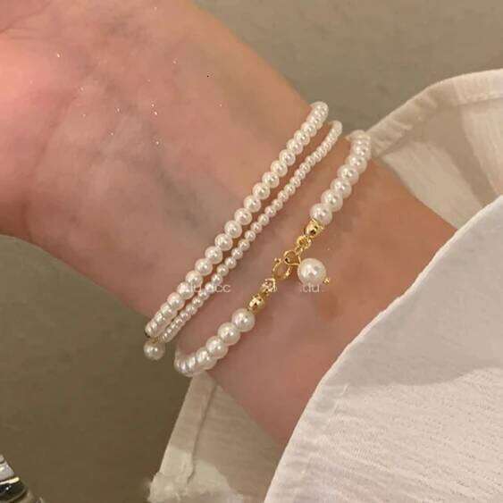 Real 925 Sterling Silver Bead Pearl Chain Charm Bracelets for Women Cute Fine Jewelry Minimalist Light Luxury Accessories