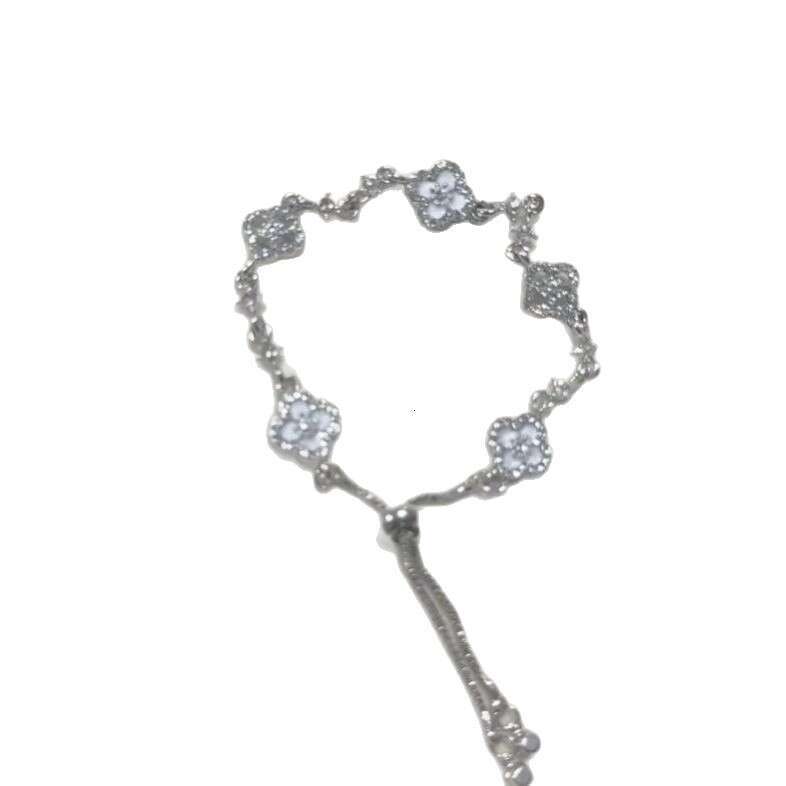 Fashionable Women's Accessories Bracelet For Women Diamond-Studded Shiny Imitation Natural Pink Shell Hollow Lucky Four-Leaf Clover Pull