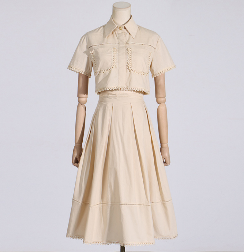 2026 new style commuting style stand up collar embroidered shirt+long skirt fashion two-piece set for women