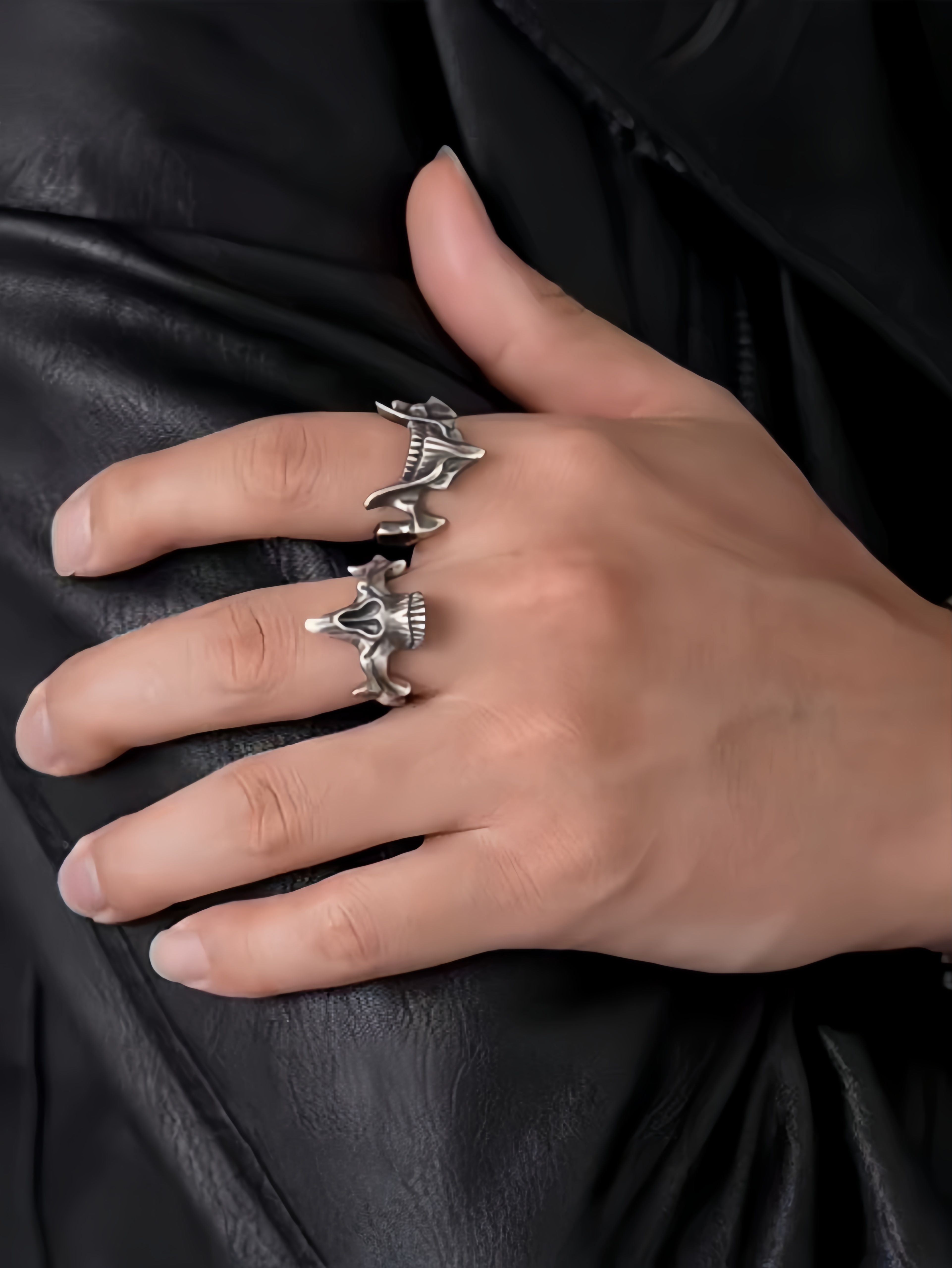 Men's Gothic Skull Open Ring - Adjustable Vintage Silver Punk Rock Trendy Statement Jewelry