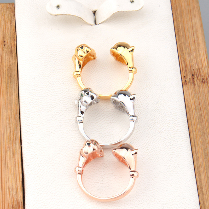 Rings Jewelry Simple Green Eye Double-Headed Leopard rings Left Right Gazing Ring Couple Birthday Gift