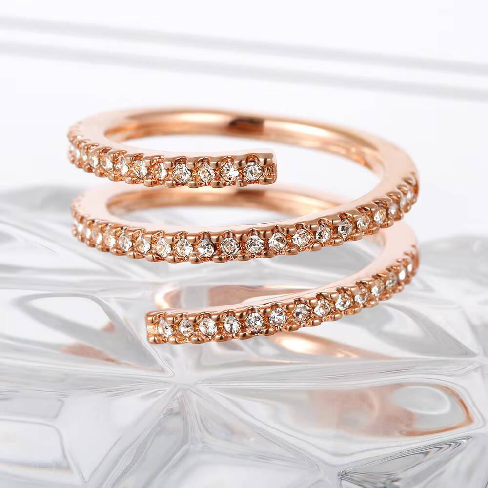 Elegant Spiral Rose Gold-Plated Moissanite Ring with Adjustable Open Band - Exclusive Personalized Jewelry for Women