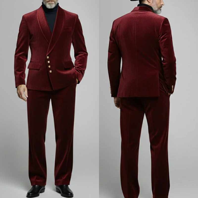 Formal Burgundy Men's Suits 2 Piece Jacket Pants Single Breasted Shawl Lapel Wedding Groom Banquet Occasion Customized