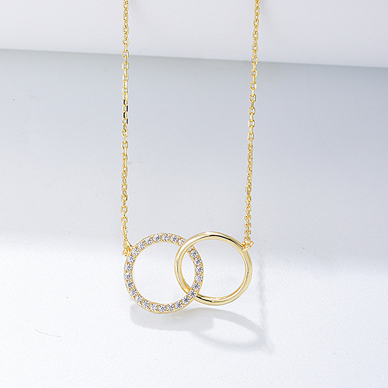 S925 Sterling Silver Fashionable and Simple Diamond-Studded Double Circle Necklace Set for Women, Luxury Jewelry
