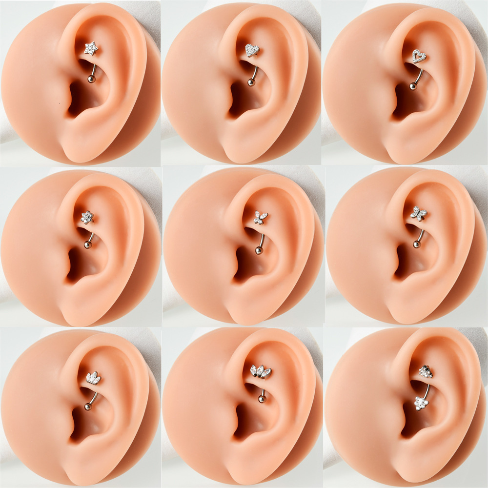 G23 Flower Zircon Earrings 16G Internal Thread Curved Rod Eyebrow Studs Marquise Butterfly Heart Five-Star Ear Bone Studs 250903