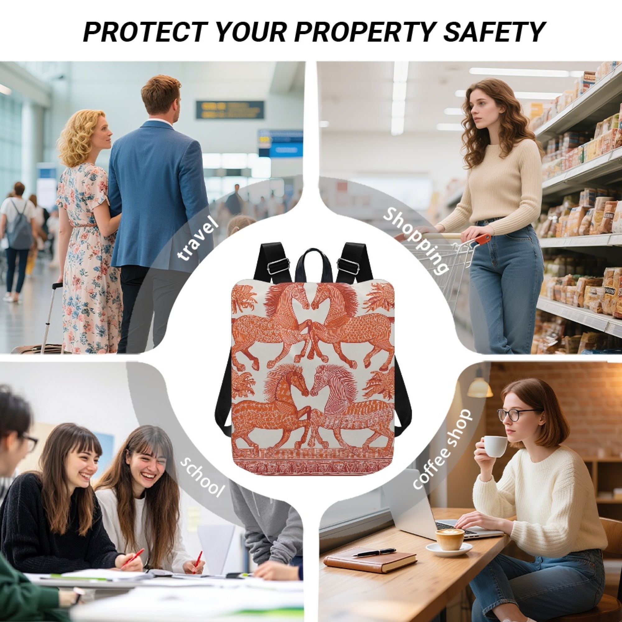 Custom H Designer Fashion Anti Theft Backpack Luxury Horse Pattern Unisex Full Print Backpack Laptop Bag Travel Bag H53