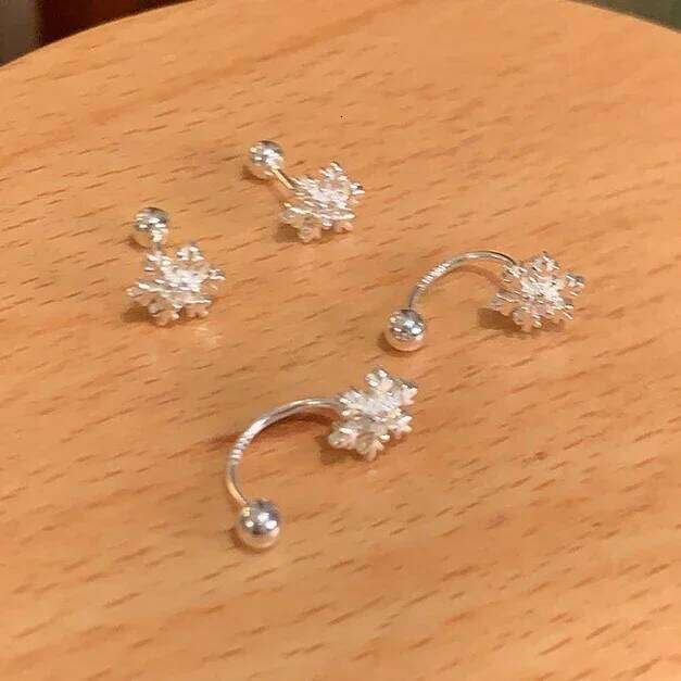 Real 925 Sterling Silver Mini Zircon Snowflake Stud Earrings for Women Cute Fine Jewelry Piercing Screw Bead Accessories