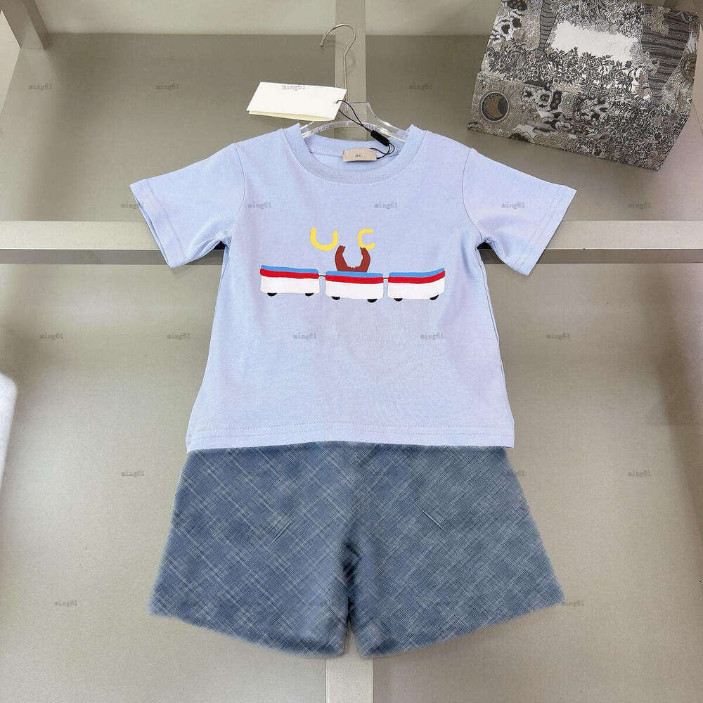 Brand baby T-shirt set Summer boys girls tracksuits kids designer clothes Short sleeve and washed denim shorts A162X05N045-b