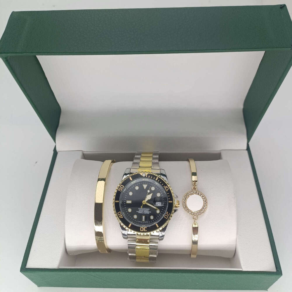 New Style 40.5mm Quartz Wristwatch Set - Green Men's Bracelet 3-Piece & Pink Women's Watch for Cross