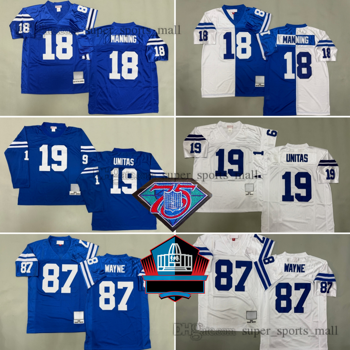 19 Johnny Unitas 1970 Throwback DIY Jerseys Peyton Manning 2006 Reggie Wayne Stitched Jersey S-3XL Add 75th Patches