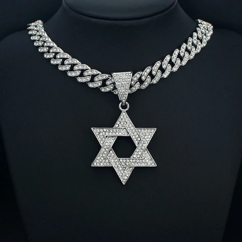 Fashion Star of David Pendant Necklace Women Men Hip Hop Tennis Cuban Chain Necklaces Classic Sixpointed Je Jewelry 260104