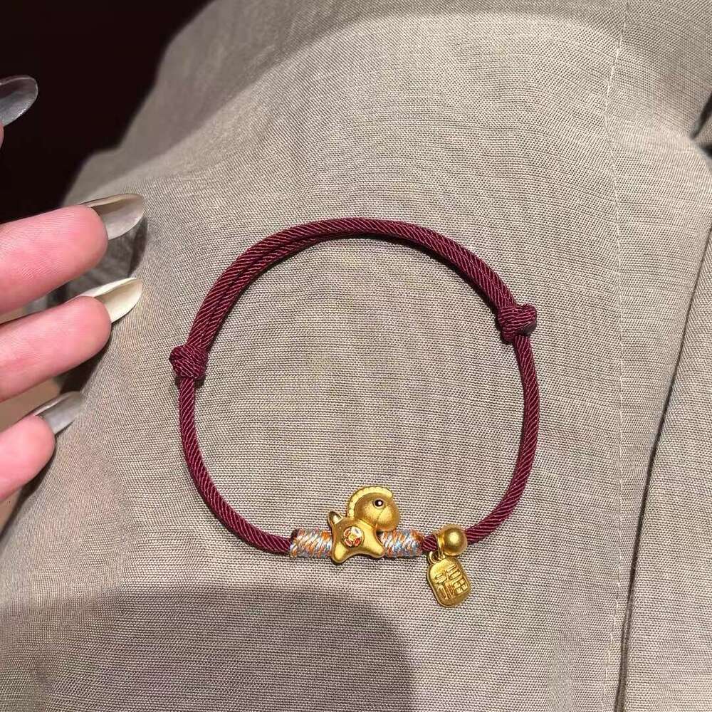 Gold-Plated Strong Color Retention Ancient Method Sand Gold Zodiac Small Horse Red Rope Bracelet Simple Light Luxury New Chinese Style Niche Jewelry