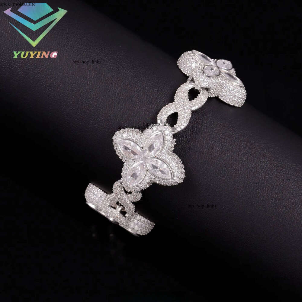 Yy New Design Iced Out Clovers Vvs Moissanite Cuban Chain 925 Sterling Silver Fine Jewelry Bracelets for Men Women 83