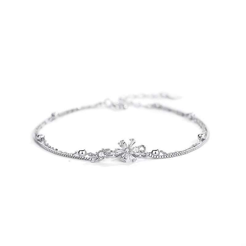 S925 Sterling Silver Double Layer Cherry Blossom Bracelet for Women Sweet High-End Light Luxury Exquisite Best Friend Gift Jewelry