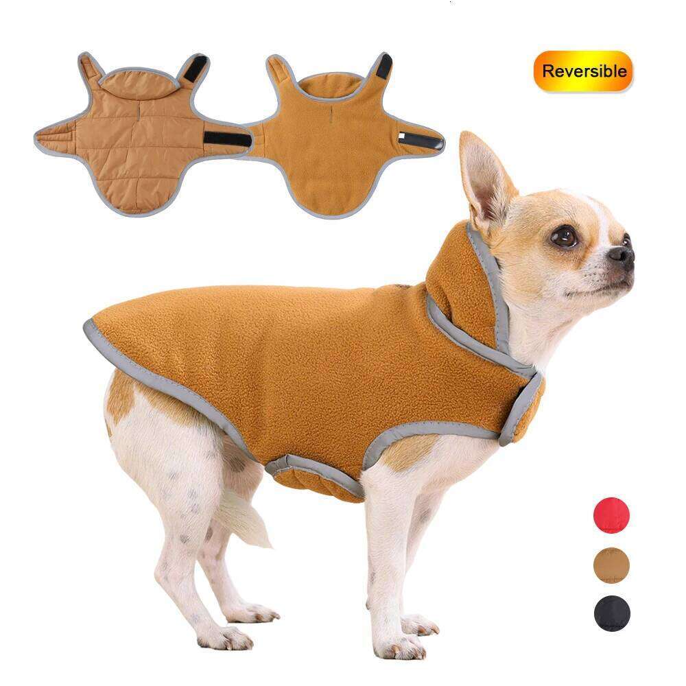 Warm Winter Pet Dog Clothes Reversible Reflective Puppy Vest Cozy Fleece Coat Costume For Dogs Cats Yorkie Pug Apparel 26N0104