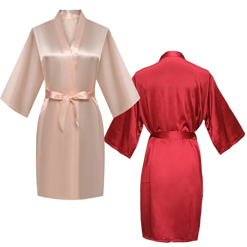 Women Silk Satin Short Night Robe Solid Kimono Fashion Bath Sexy Bathrobe Peignoir Femme Wedding Bride Bridesmaid 251231
