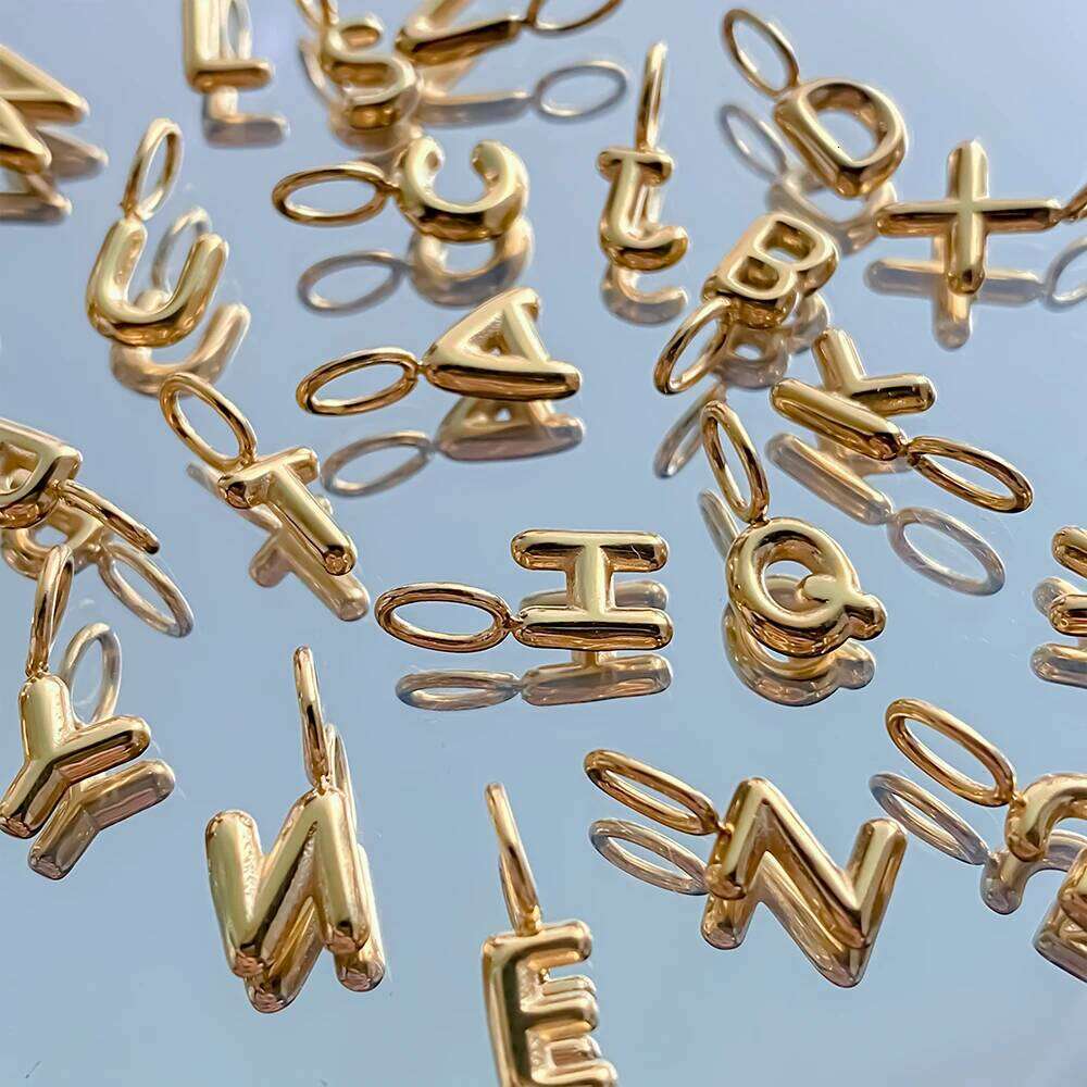 eManco Gold Color Stainless Steel Charms Collection Gender-Neutral Style 3D Bubble Letter Elements DIY Necklace Jewelry Making