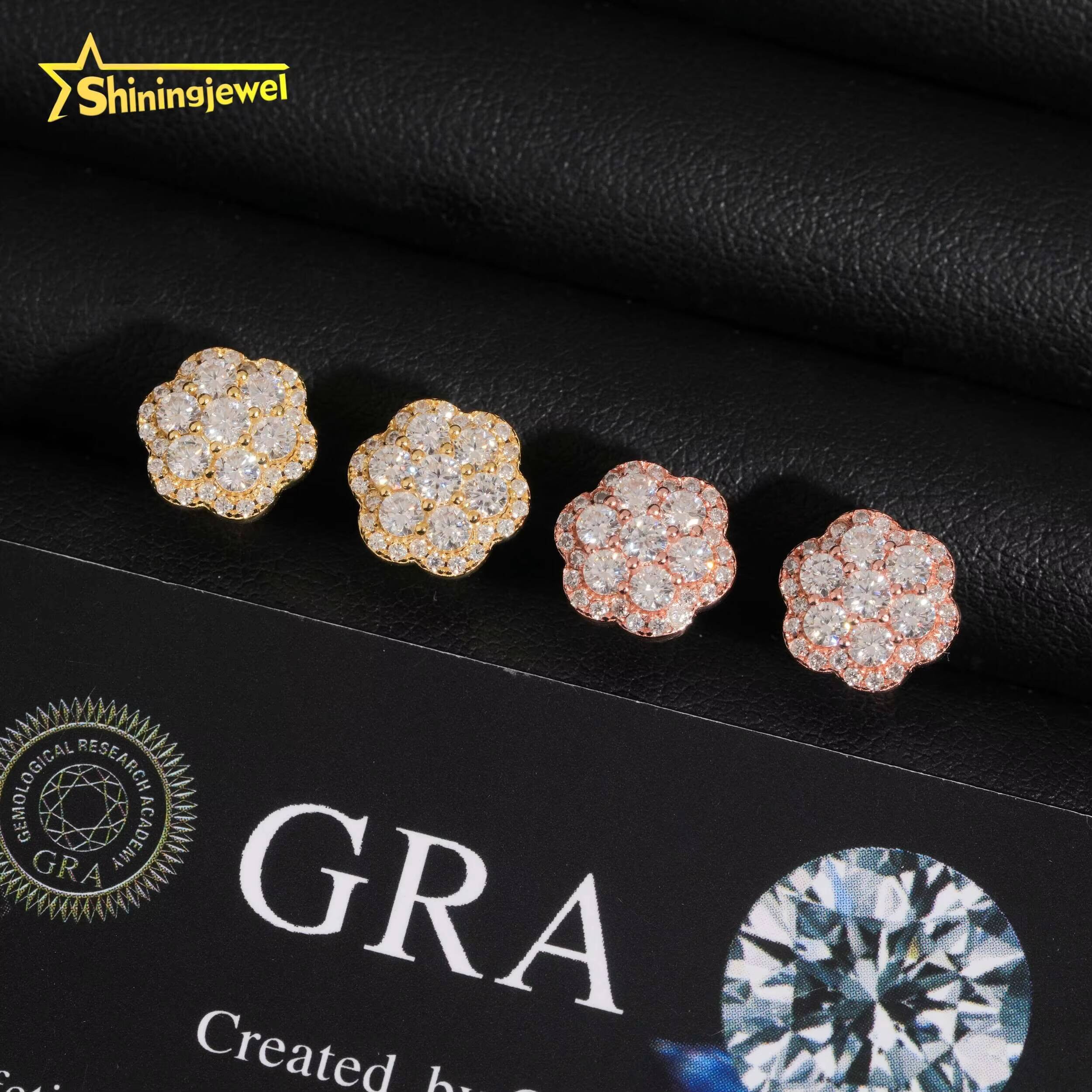Flower Round Moissanite Studs Earring Make 925 Sterling Silver With Certified GRA for Anniversary Wedding Collection