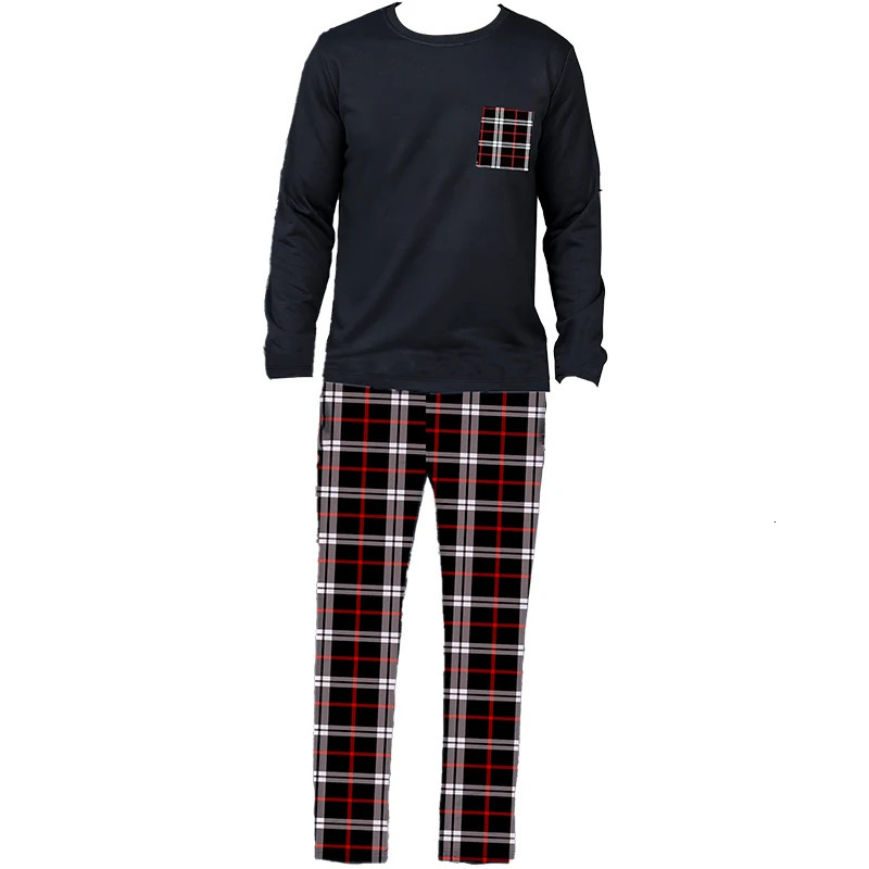 Two piece sets mens pajamas autumn and winter long sleeved pants checkered sleepwear set 251231