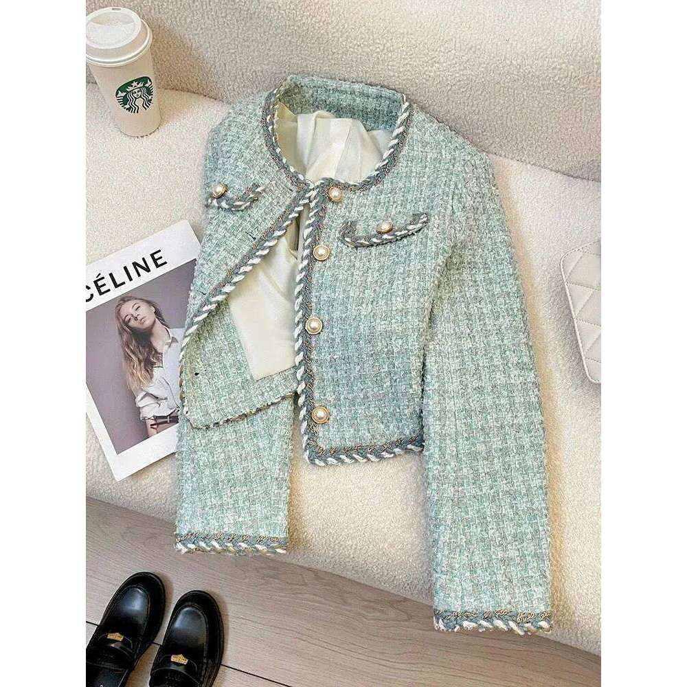 Chic Button Crop Coats Women Spring Autumn Long Sleeve O Neck Elegant Jacket French Fashion Exquisite Office Lady Tweed Outwear