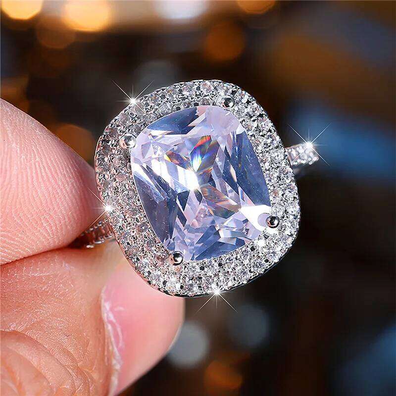 Luxury Female Big Zircon Stone Engagement Ring Trendy Silver Color Bride Wedding Jewelry Gift For Women