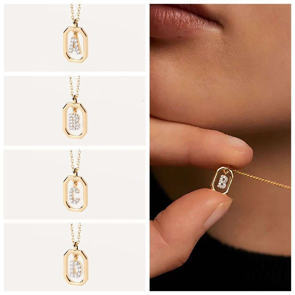 Spanish PD Trendy Hot-Selling 18k gold English Letter Micro-Inlaid Zircon Pendant Gold-Plated Popular Necklace