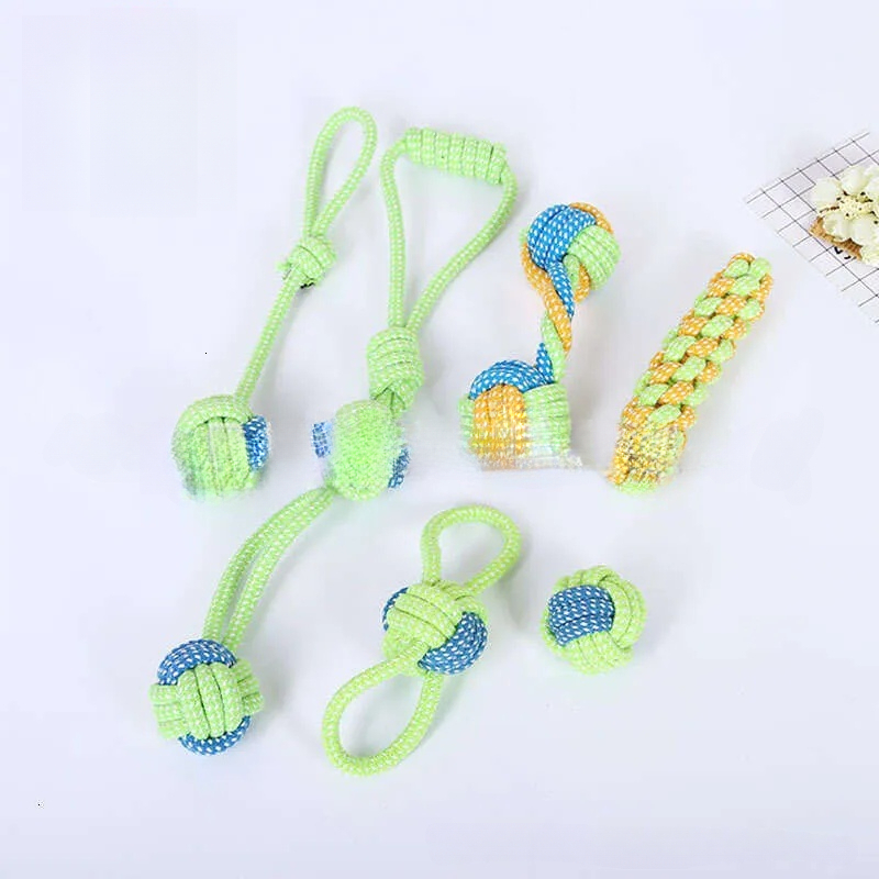 2026 New Pet Toy Dog Cotton Seven-Piece Set Teeth Cleaning Rope Knot Ball Puppy Interactive Chewing Free Shipping